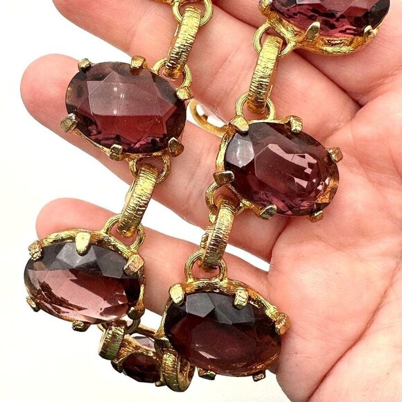 Antique Jewelry - Antique Vintage Womens Necklace Purple Czech Oval Glass Cabochon 16 Inch Choker